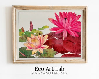 Vintage Japanese Botanical Art Lotus Flowers Painting Printable Wall Art. Floral Decor Antique Japanese Lotus Art. Botanical Print Wall Art