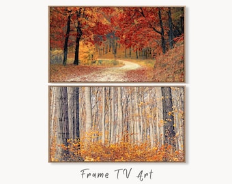 Samsung Frame TV Art 4K Forests in the Fall Landscape Digital Paintings Set of 2. Instant Download. Nature Fall Art for the Samsung Frame TV