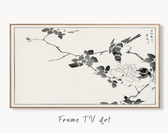 Samsung Frame TV Art 4K Robin and Rose Vintage Japanese Wall Art. Instant Download Antique Japanese Art for the Frame TV. Vintage Wall Art