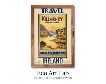 Ireland Print Retro Travel Poster. Killarney Vintage Style Travel Poster, Ireland Travel Print, Printable Wall Art, Instant Digital Download