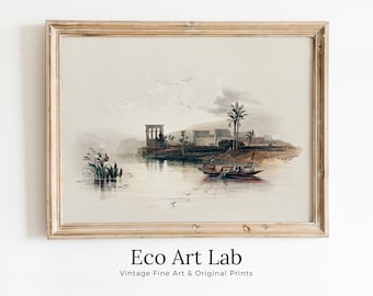 Ancient Egyptian Wall Art. Island on the Nile. Egyptian Art Print. Antique Printable Wall Art. Vintage Egyptian Landscape. Digital Download