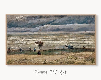 Samsung Frame TV Art 4K van Gogh Beach in Stormy Weather Painting. Instant Download Famous Vintage Art for the Samsung Frame TV