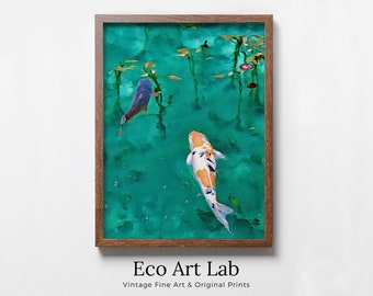 Instant Download Digital Koi Fish Painting. Koi Fish Wall Art. Colorful Wall Art. Koi Fish Print. Poster Print Japanese Koi Zen Art