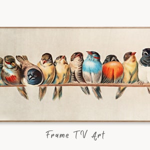 Samsung Frame TV Art 4k & 8K Birds Vintage Art. Samsung TV Art Vintage Painting. Digital Download, Perching Birds Art for Samsung Frame TV