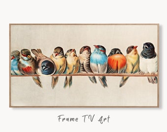 Samsung Frame TV Art 4k & 8K Birds Vintage Art. Samsung TV Art Vintage Painting. Digital Download, Perching Birds Art for Samsung Frame TV