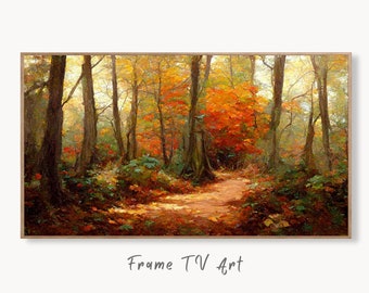 Samsung Frame TV Art 4K Fall Landscape Forest Trail Scenery Digital Painting. Instant Download Autumn Art for Samsung Frame TV. Art for TV