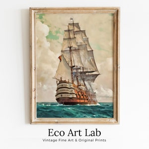 Old Sailing Ship at Full Sail. Printable Wall Art. Digital Print, Nautical Wall Decor, Sailboat Print. Vintage Wall Art Prints. Boat Print