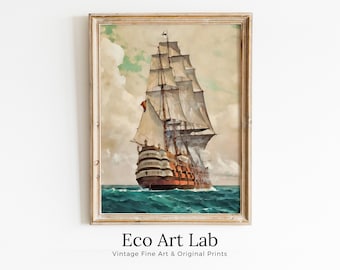 Old Sailing Ship at Full Sail. Printable Wall Art. Digital Print, Nautical Wall Decor, Sailboat Print. Vintage Wall Art Prints. Boat Print