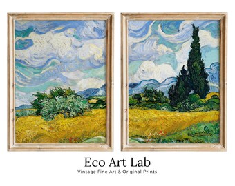 Wheat Field by Vincent van Gogh. Set of 2 Prints. Printable Famous Fine Art Prints. Instant Download Vintage Painting. 2 Piece Wall Art