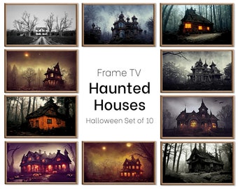Set of 10 Halloween Samsung Frame TV 4K Art. Creepy Haunted Houses in Dark Forests. Horror Art. Instant Download Frame TV Halloween Art Set.