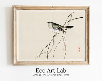 Japanese Painting Bird on a Branch Vintage Wall Art Printable Poster. 19th Century Japanese Vintage Art Print. Minimalist Japanese Decor