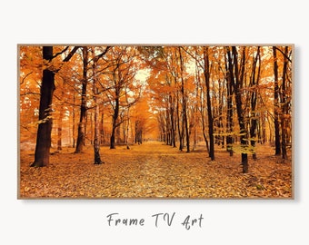 Samsung Frame TV Art 4K Forest Trail Scenery Fall Landscape Digital Painting. Instant Download Autumn Art for Samsung Frame TV. Art for TV