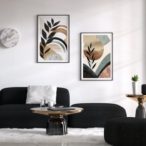 Mid Century Art Prints Set of 2 | Neutral Modern Wall Art | Abstract ...