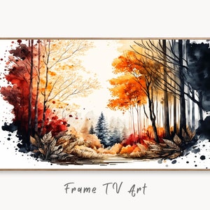 Samsung Frame TV Art 4K Fall Forest Nature Landscape Watercolor Digital Painting. Instant Download Forest Art for Samsung Frame TV. TV Art
