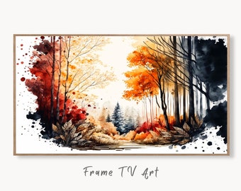 Samsung Frame TV Art 4K Fall Forest Nature Landscape Watercolor Digital Painting. Instant Download Forest Art for Samsung Frame TV. TV Art