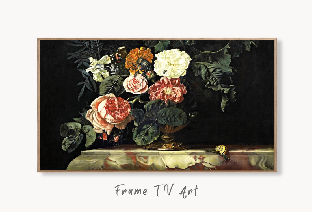 Samsung Frame Tv Art 4k Still Life Vintage Painting Bouquet Of Flowers