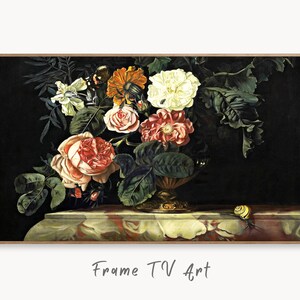 Samsung Frame TV Art 4K Still life Vintage Painting. Bouquet of Flowers in Vase Art. Instant Download Colorful Retro Floral Art for Frame TV