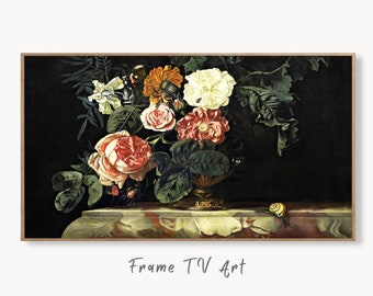 Samsung Frame TV Art 4K Still life Vintage Painting. Bouquet of Flowers in Vase Art. Instant Download Colorful Retro Floral Art for Frame TV