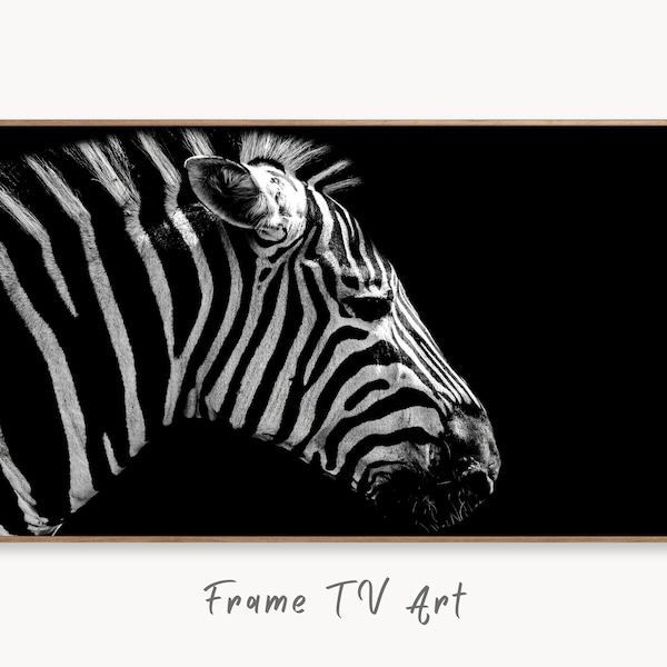 Cadre pour téléviseur Samsung, peinture numérique 4K Zebra en noir et blanc. Téléchargement instantané d'oeuvres d'art Zebra pour le téléviseur Samsung Frame. Art pour la télévision, décoration zèbre