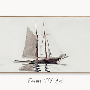 Samsung Frame TV Art 4K Vintage Sail Boat Painting, Nautical Wall Decor. Instant Download Boat Art for the Frame TV. Minimalist Art for TV