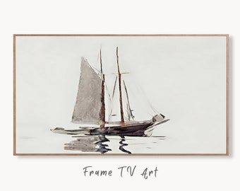Samsung Frame TV Art 4K Vintage Sail Boat Painting, Nautical Wall Decor. Instant Download Boat Art for the Frame TV. Minimalist Art for TV