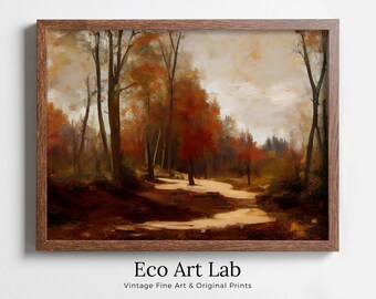 Autumn Landscape Forest Trail Rustic Painting. Printable Fall Wall Art, for Home or Office Decor. Nature Print Digital Art Instant Download