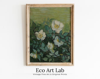van Gogh Wild Roses Famous Painting Art Print. Instant Download Printable van Gogh Fine Art. Vintage Botanical Art. White Roses Painting