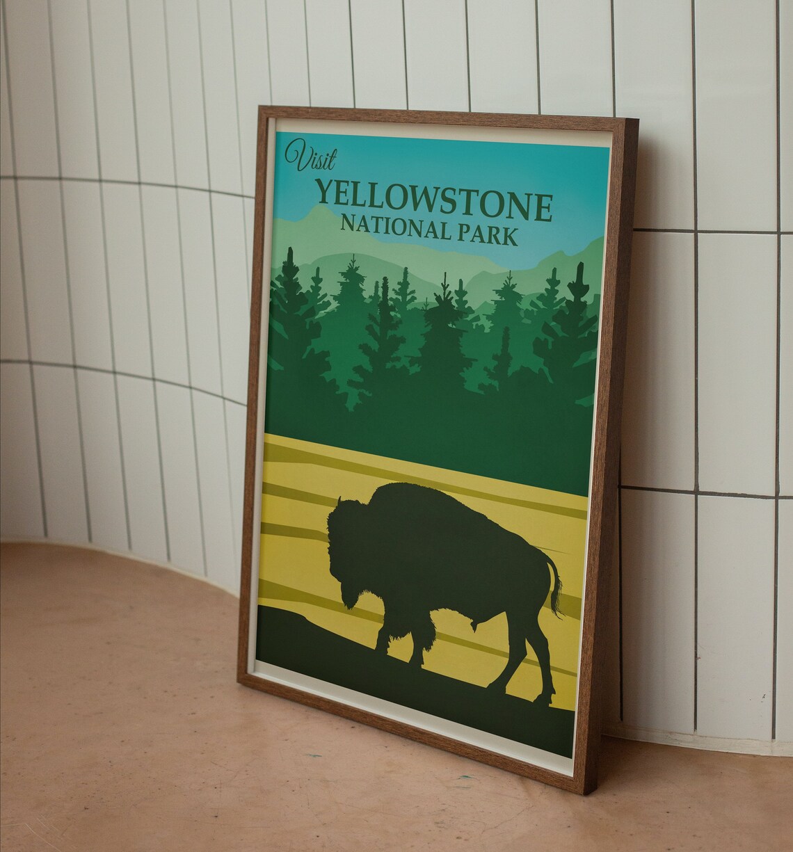 Yellowstone National Park Poster With Bison Vintage Poster - Etsy