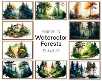 Set of 15 Samsung Frame TV 4K Art. Forests Landscape Watercolor Paintings. Nature Collection TV Art Set. Instant Download Frame TV Art