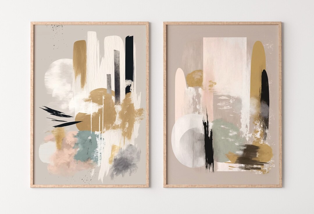 Neutral Abstract Modern Printable Wall Art Set of 2. Black and Beige ...
