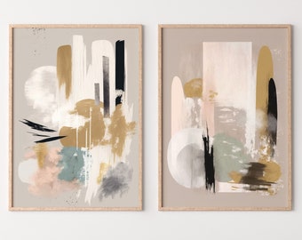 Neutral Abstract Modern Printable Wall Art Set of 2. Black and Beige Minimalist Abstract Prints. Neutral Gallery Wall, Japandi Wall Decor