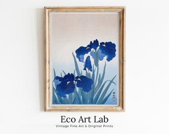 Vintage Japanese Flower Art Blue Irises Painting Printable Wall Art. Instant Download Antique Japanese Art. Botanical Print Floral Wall Art