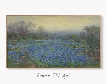 Samsung Frame TV Art 4K Field of Bluebonnets. Vintage Spring Landscape Painting. Instant Download Landscape Wall Art for Frame TV