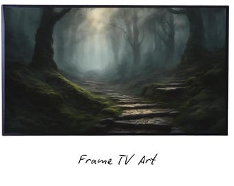 Dark Forest Art For Samsung Frame TV I Watercolor Landscape Wall Decor I 4K Frame TV Dark Academia Painting