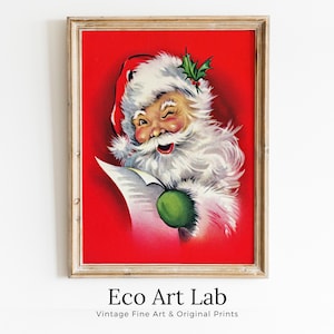 Vintage Santa Claus Illustration. Retro Postcard Christmas Print. Printable Wall Art. Instant Download Christmas Art Print. Merry Christmas