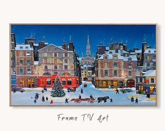 Samsung Frame TV Art 4K Christmas in the City Winter Landscape Painting. Frame TV Art Digital Download. Art for Tv Colorful Art for Frame TV