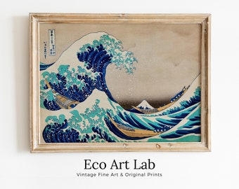 Great Wave off Kanagawa Famous Japanese Painting Vintage Wall Art Printable Poster. 19th Century Japanese Vintage Wall Art. Japanese Wave
