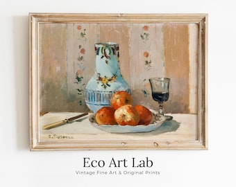 Still Life with Apples and Pitcher Famous Antique Oil Painting. Instant Download Vintage Decor. Art Print Vintage Painting. Printable Art