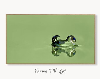 Samsung Frame TV Art 4K Green Frog Sitting in Pond Digital Painting. Instant Download Frog Art for the Samsung Frame TV. Green Art for TV
