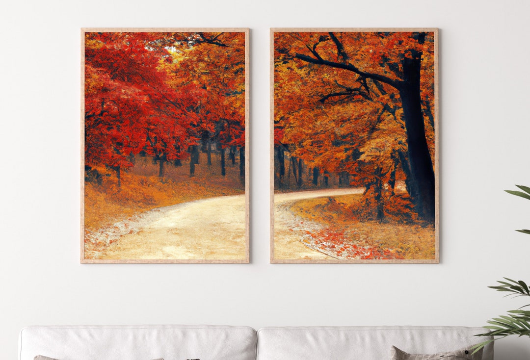 Forest Trail in the Fall 2 Piece Wall Art | Landscape Painting | Nature ...