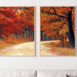 Forest Trail in the Fall 2 Piece Wall Art | Landscape Painting | Nature Print | Set of 2 Prints | Home or Office Decor | Instant Download