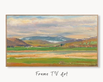 Samsung Frame TV Art 4K Vintage Spring Mountain Landscape Painting. Instant Download Spring Meadow Wall Art for Frame TV. Vintage Wall Art