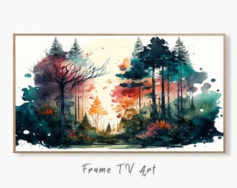 Samsung Frame TV Art 4K Forest Landscape Watercolor Colorful Digital Painting. Instant Download Forest Art for Samsung Frame TV. Art for TV