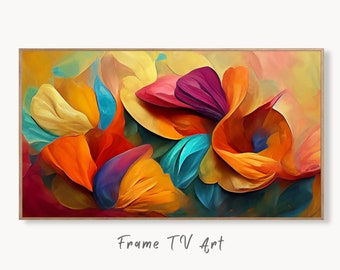 Samsung Frame TV Art 4K Abstract Colorful Flower Petals. Instant Download Botanical Leaves Digital Painting. Modern Floral Art for Frame TV