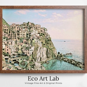 Manarola Italy Wall Art Landscape Printable Wall Art. Instant Download Italy Poster Sunset Wall Art. Colorful Pastel Home Decor, Digital Art