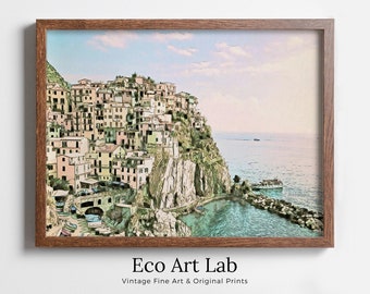 Manarola Italy Wall Art Landscape Printable Wall Art. Instant Download Italy Poster Sunset Wall Art. Colorful Pastel Home Decor, Digital Art