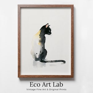 Cat Watercolor Painting. Minimalist Cat Artwork. PRINTABLE. Black Cat Art. Instant Download Digital Print. Cat Lover Wall Art. Cat Poster.