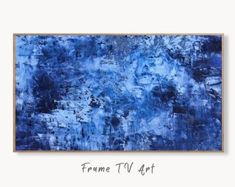 Samsung Frame TV Art 4K Blue Modern Wall Texture Abstract Painting. Minimal Abstract Art. Instant Download Cracked Paint Art for TV.