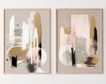 Set of 2 Modern Neutral Abstract Printable Wall Art. Black and Beige Minimalist Abstract Prints. Neutral Gallery Wall, Japandi Wall Decor