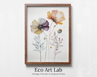 Floral Printable Wall Art. Boho Floral Art. Watercolor Botanical Print. Printable Flower Watercolor. Wild Flowers Art. Floral Minimalist Art
